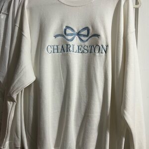 Cream Sweatshirt with Blue Charleston Embroidery